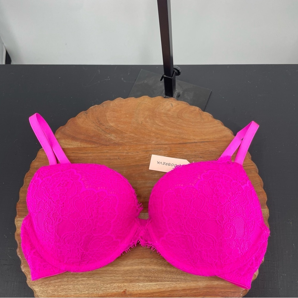 DOBREVA Push‎ Up Lace Bra Underwire Plunge Full Coverage Bra bright fuschia 34C